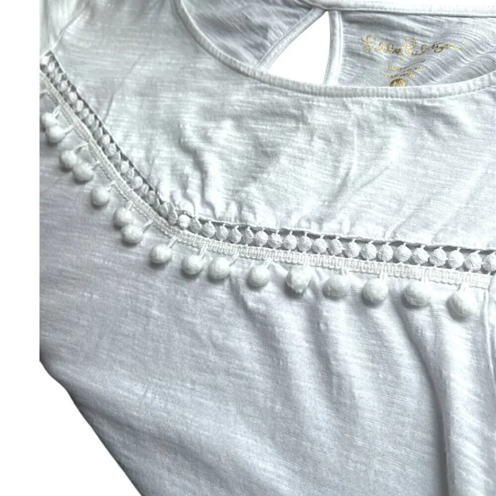 Lilly Pulitzer White Florabelle Knit Embroidery Flutter Sleeve Top Size Medium